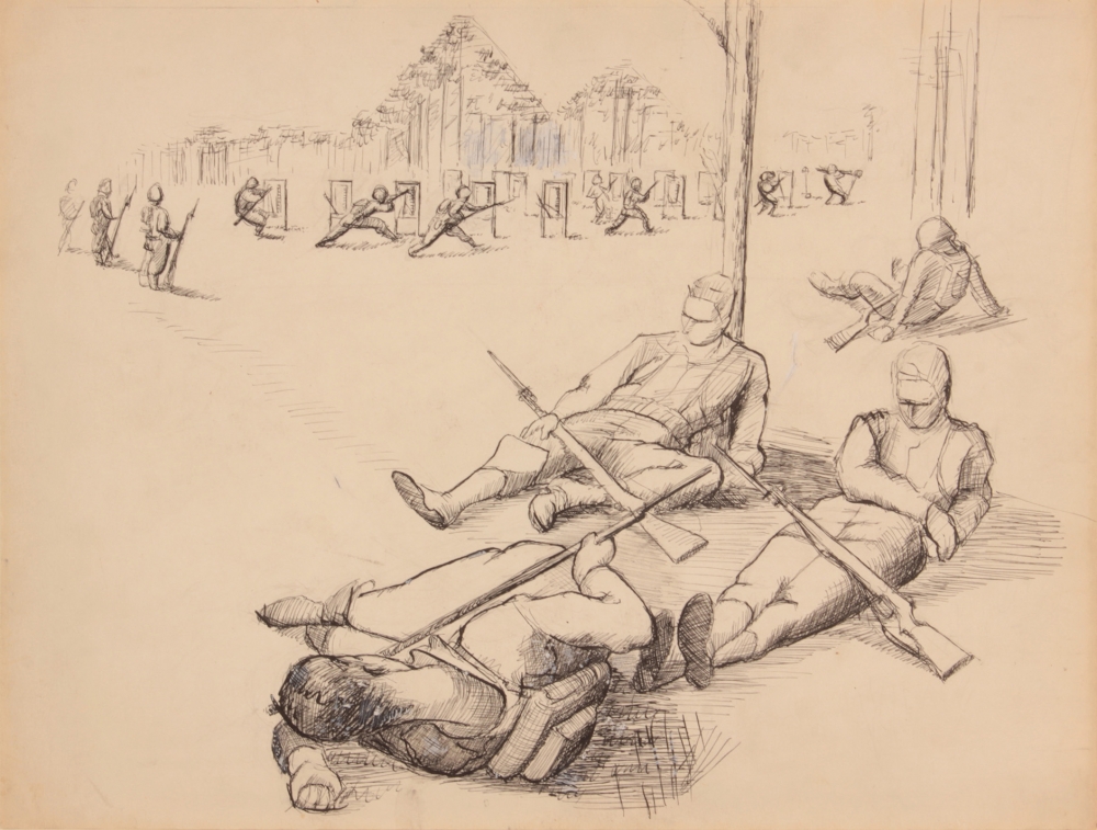 AT EASE WITH G.I. PEARLSTEIN: PHILIP PEARLSTEIN CAPTURES WORLD WAR II ON PAPER AT BETTY CUNINGHAM