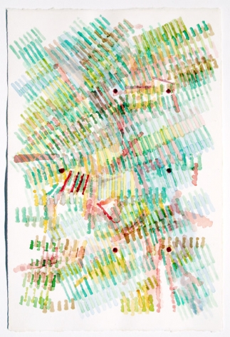 Abstract painting of short multicolored lines