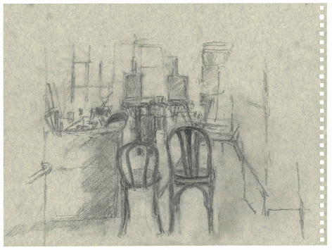 Recent Rackstraw Downes drawing depicting two chairs